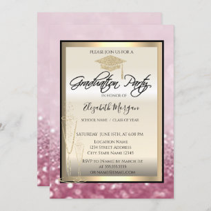 Invitation Chic Graduation Cap, Parties scintillant de verre