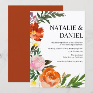 Invitation Chic Grande Orange Brûlée, Mariage Floral Rose