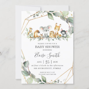 Invitation Chic Green Baby shower d'animaux australiens