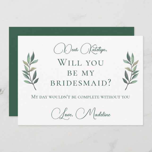 Invitation Chic Green Botanical Serez-Vous Ma Femme D'Accueil (Devant / Derrière)