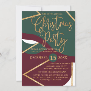 Invitation Chic Green Red Gold Parties scintillant Geo Christ