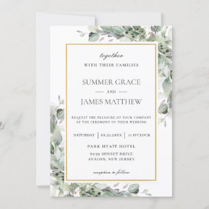 Invitation Chic Green Sage Gold Mariage de feuillage vert