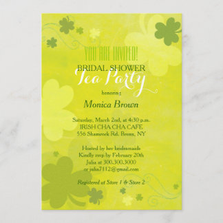 Invitation Chic Green Shamrock Fête des mariées irlandaise Te