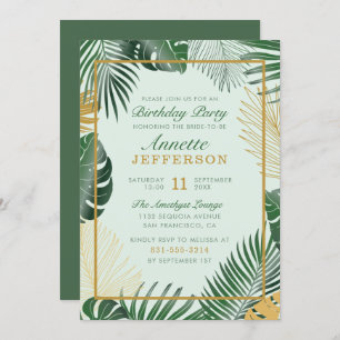 Invitation Chic Green Tropical Feuilles fête d'anniversaire b