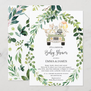 Invitation Chic Green Woodland Drive Par Baby shower Parade