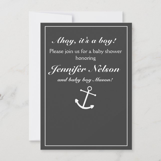 Invitation Chic Grey Gris Blanc Nautique Douche (Devant)