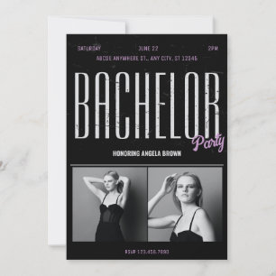 Invitation Chic grunge noir BACHELOR PARTI renaître