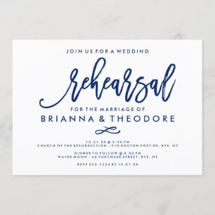 Invitation Chic Hand Lettré Mariage Rehearsal Navy
