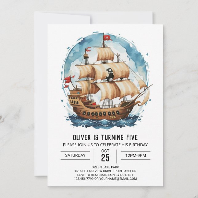 Invitation Chic Happy Children Pirate Anniversaire (Devant)