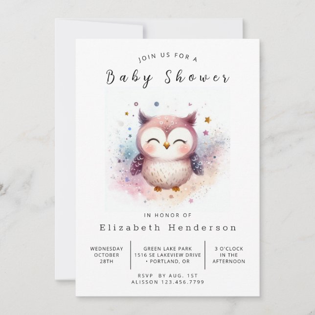 Invitation Chic Happy Owl Baby shower (Devant)