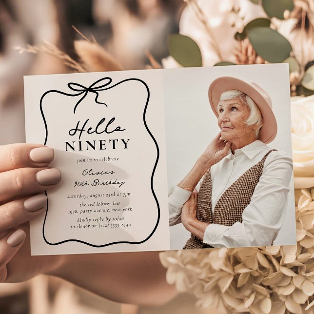 Invitation Chic Hello Ninety' Photo Fête d'anniversaire des 9 (Créateur téléchargé)