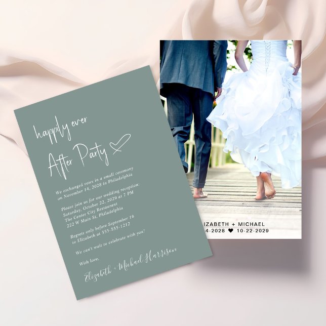 Invitation Chic Heureusement Jamais Après Photo Mariage Récep (An chic Happily Ever After Party invitation for your wedding celebration)