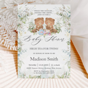 Invitation Chic High Tea Party Twins Baby showers Nounours