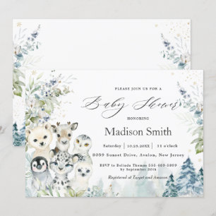 Invitation Chic Hiver Arctique Baby shower des animaux alpins