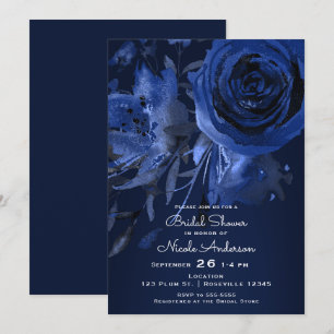 Invitation Chic hivernal floral rose bleu gras mariage