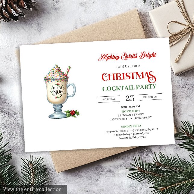 Invitation Chic Holiday Cocktails Party modern festive card (Chic Holiday Cocktails Party modern festive card)