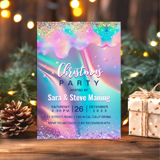Invitation Chic holographique licorne gouttes parties scintil
