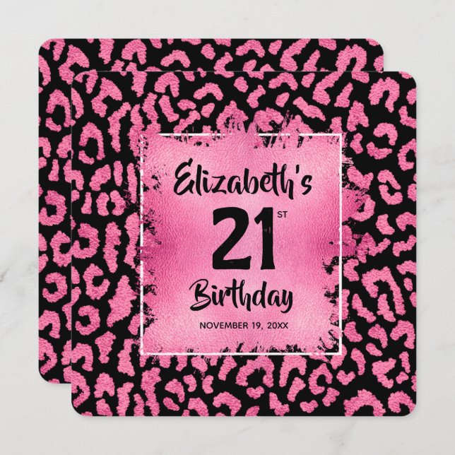Invitation Chic Hot Pink Leopard Print 21st Birthday  (Devant / Derrière)