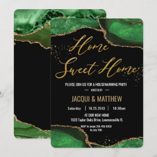 Invitation Chic House Party Emerald Green Agate Marbre