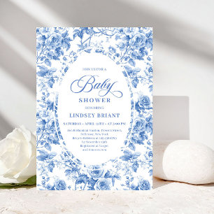 Invitation Chic Intemporel Royal Blue Toile de Jouy Baby Show