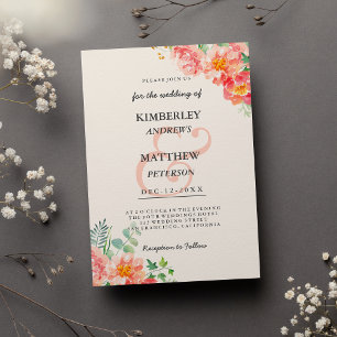 Invitation Chic ivoire corail rose aquarelle mariage élégant