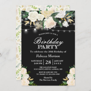 Invitation Chic ivoire Floral String lumières Anniversaire