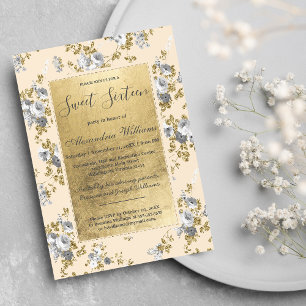 Invitation Chic ivoire gris or parties scintillant floral Swe