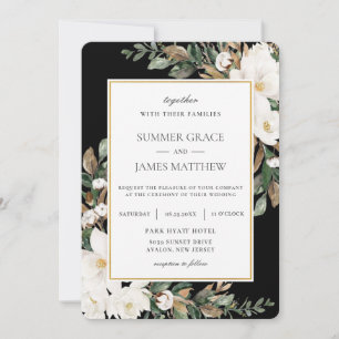 Invitation Chic ivoire Magnolias Coton Floral Mariage