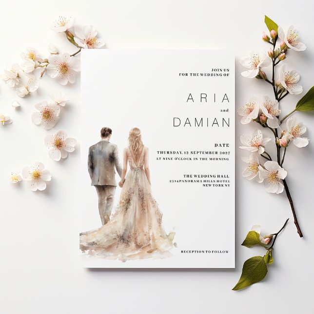 Invitation Chic ivoire or gris floral couple photo Mariage (Chic ivory gold gray floral couple photo Wedding )