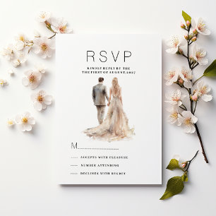 Invitation Chic ivoire or gris floral couple photo RSVP