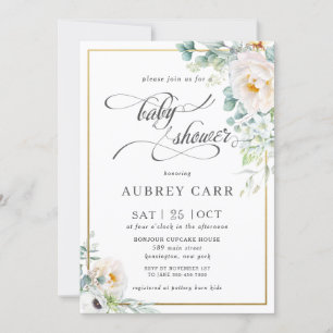 Invitation Chic ivoire Peony Rose Floral Baby shower de verdu