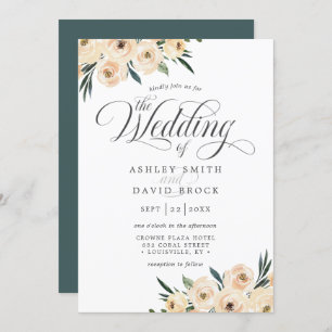 Invitation Chic Ivory White Rose Mariage