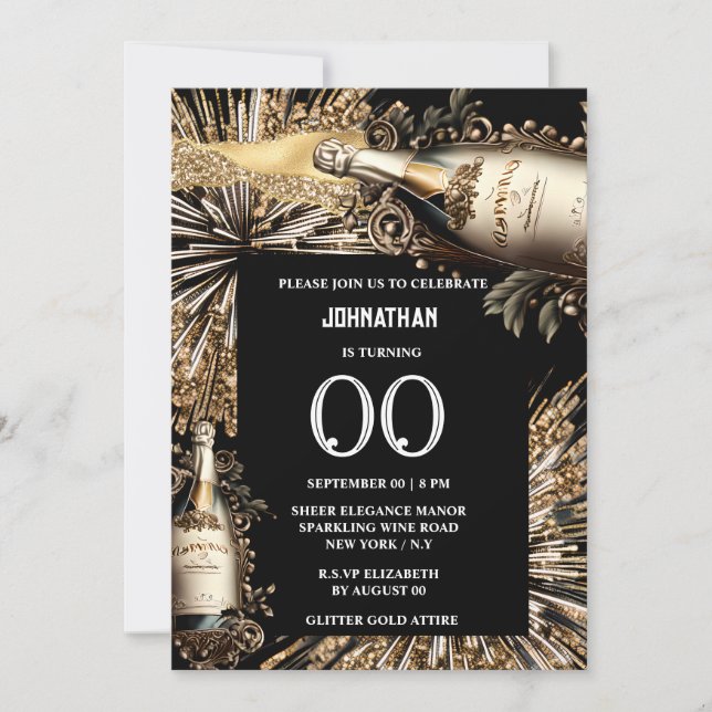 Invitation Chic jalon anniversaire feu d'artifice de vin mous (Devant)