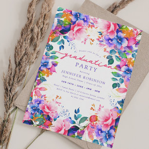 Invitation Chic Jardin coloré Fête de Graduation Florale