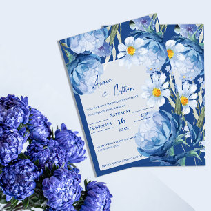 Invitation Chic Joli Fleurs Bleues Mariage Floral tendance