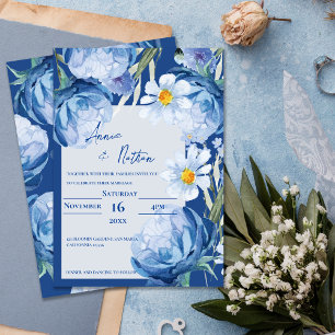 Invitation Chic Joli Fleurs Bleues Mariage Floral tendance
