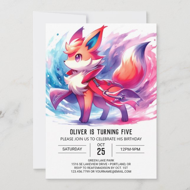 Invitation Chic Jouer Fox Anniversaire (Devant)