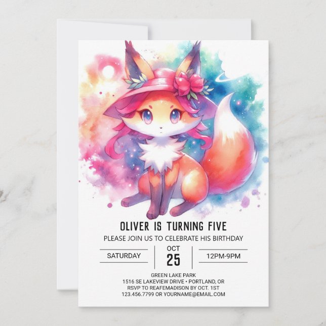 Invitation Chic Jouer Fox Anniversaire (Devant)