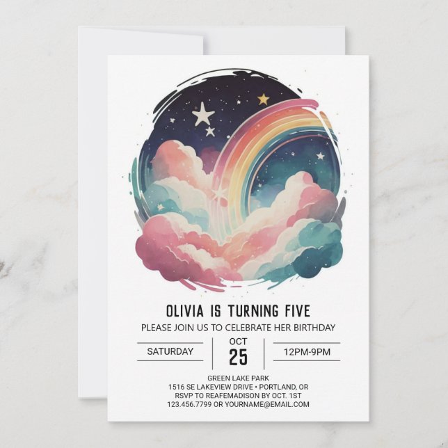 Invitation Chic Joyeux Nuages Fille Anniversaire (Devant)