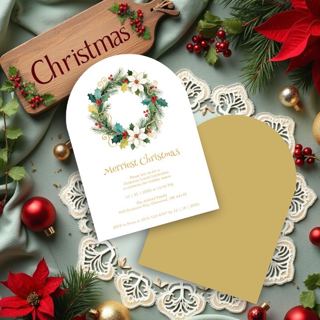 Invitation Chic Joyful Winter Christmas Wreath Holiday Party  (Chic Joyful Winter Christmas Wreath Holiday Party Invitations Cards in Digital Watercolor Style.)