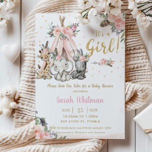 Invitation Chic Jungle Animaux Boho Tribal Girl Baby shower