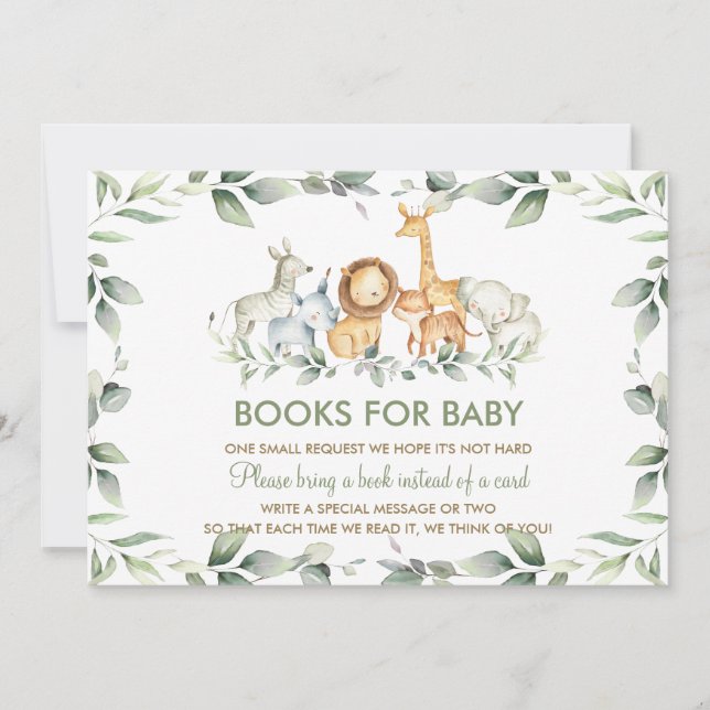 Invitation Chic Jungle Animaux Livres de verdure pour Baby Ca (Devant)