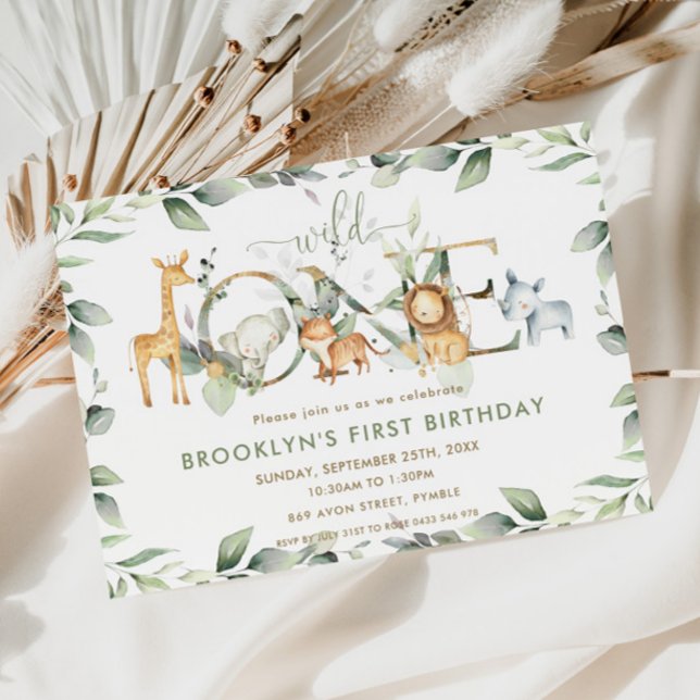 Invitation Chic Jungle Animaux Végétation 1er Anniversaire Sa (Créateur téléchargé)