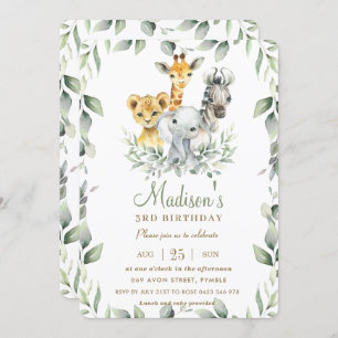 Invitation Chic Jungle Animaux Verdure Anniversaire Garçon Fi