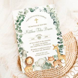 Invitation Chic Jungle Animaux Verdure Baptême Christening