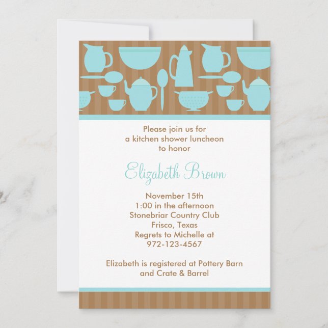 Invitation Chic Kitchen Bridal Shower (Turquoise) (Devant)