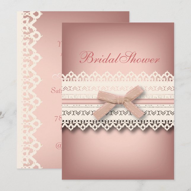 Invitation Chic Lace Cute Bow Rose kawaii douche nuptiale (Devant / Derrière)