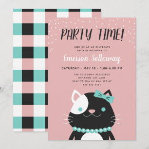 Invitation Chic Lady Cat Pink Anniversaire de enfant Party