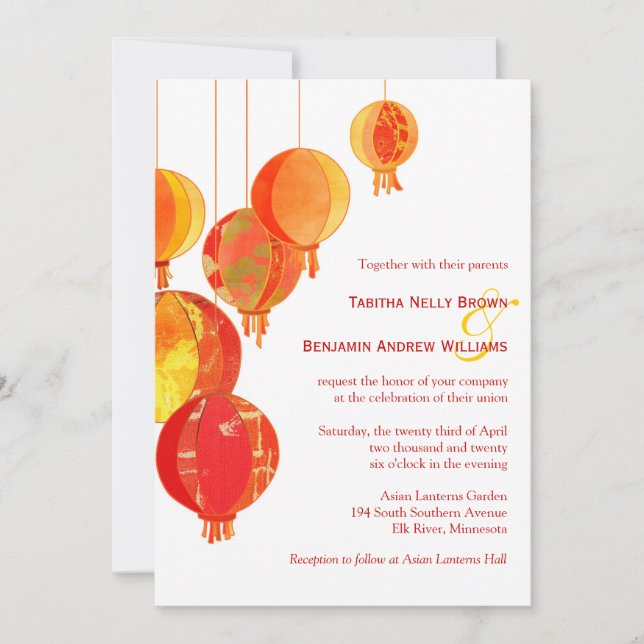 Invitation Chic Lanternes Asiatiques Jardin Mariage Invitatio (Devant)