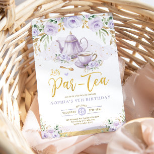 Invitation Chic Lavender Gold Floral Girls Anniversaire Tea P